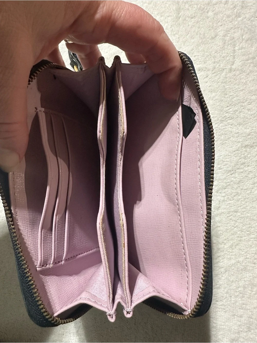 Fossil Navy Blue Leather Zip Around Wristlet Wallet Organizer Clutch Gold Hardwr